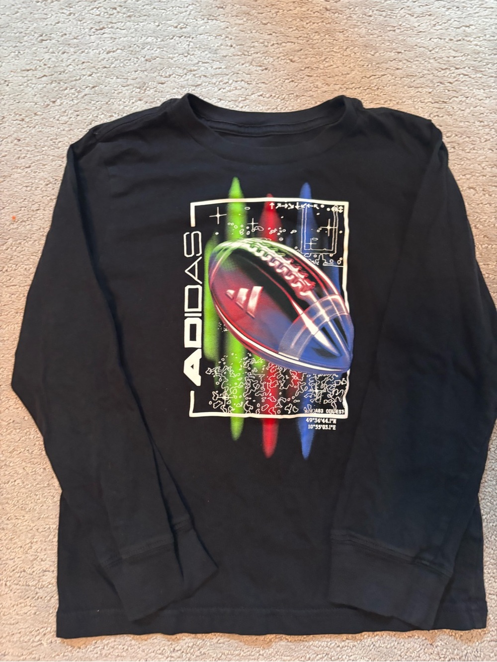 adidas Black Long-Sleeve Tee with Neon Football Graphic